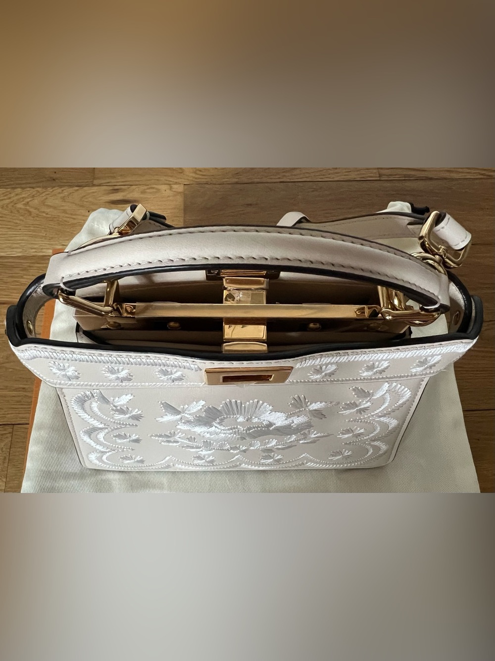 Fendi Cream Embroidered Mini Peekaboo Satchel - Picture 5 of 8